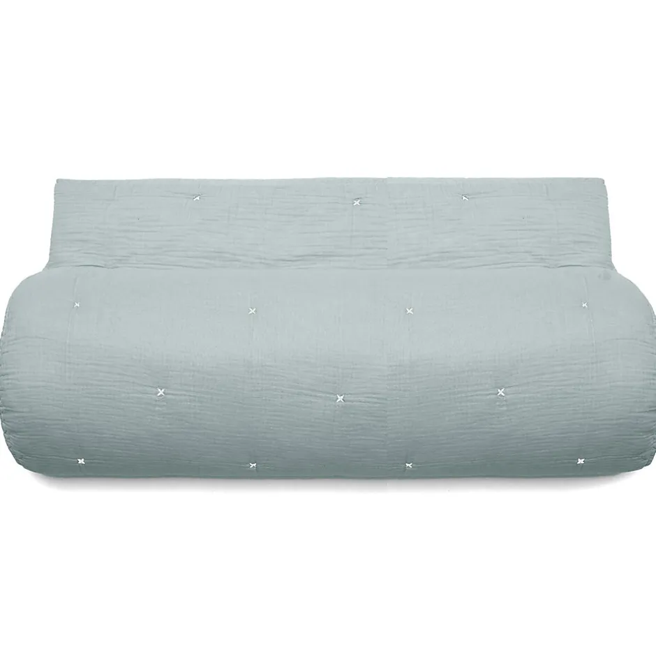 Linnea Couvre lit capitonné en mousseline de coton 180x240 cm ANDROS bleu lichen