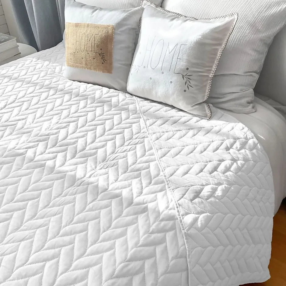 Home Maison Couvre lit en microfibre dessin par ultrason (240x220 cm - Blanc) Clearance