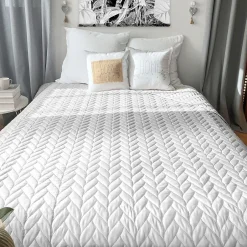 Home Maison Couvre lit en microfibre dessin par ultrason (240x220 cm - Blanc) Clearance