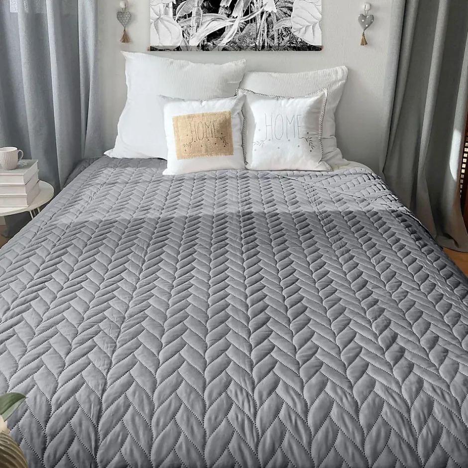 Home Maison Couvre lit en microfibre dessin par ultrason (240x220 cm - Gris clair) Sale