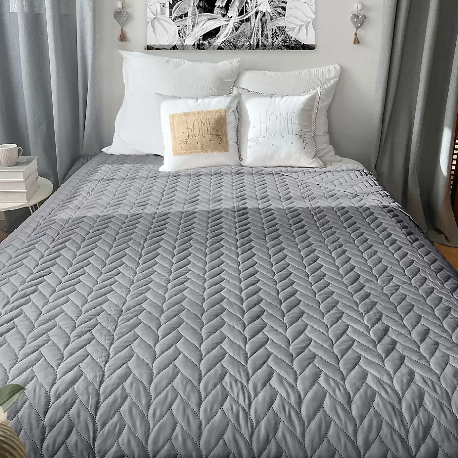 Home Maison Couvre lit en microfibre dessin par ultrason (240x220 cm - Gris clair) Sale