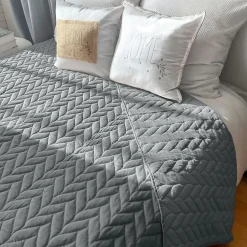 Home Maison Couvre lit en microfibre dessin par ultrason (240x220 cm - Gris clair) Sale
