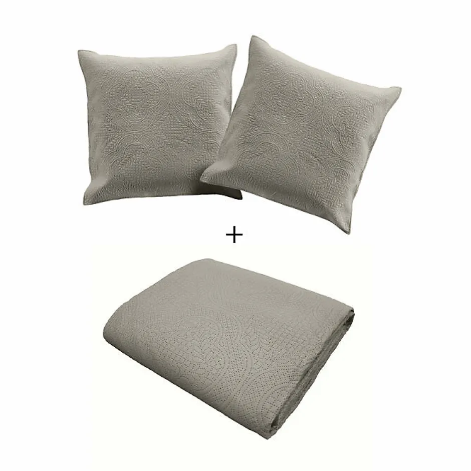 Douceur D'Intérieur Couvre lit 2p mat.+2 hc 60x60 220 x 240 cm microfibre unie romane Gris