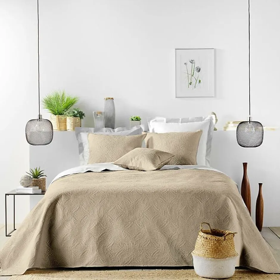 Douceur D'Intérieur Couvre lit 2p mat.+2 hc 60x60 220 x 240 cm microfibre unie romane Lin Discount