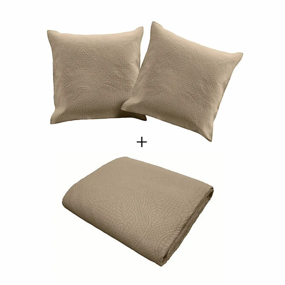 Douceur D'Intérieur Couvre lit 2p mat.+2 hc 60x60 220 x 240 cm microfibre unie romane Lin Discount