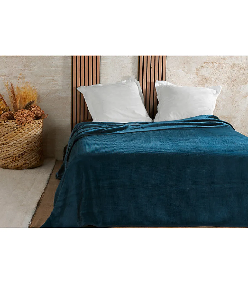 Linder Couvre lit velours gaufré - 240x260cm - Bleu marine