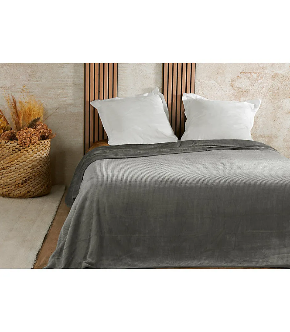 Linder Couvre lit velours gaufré - 180x240cm - Gris Outlet