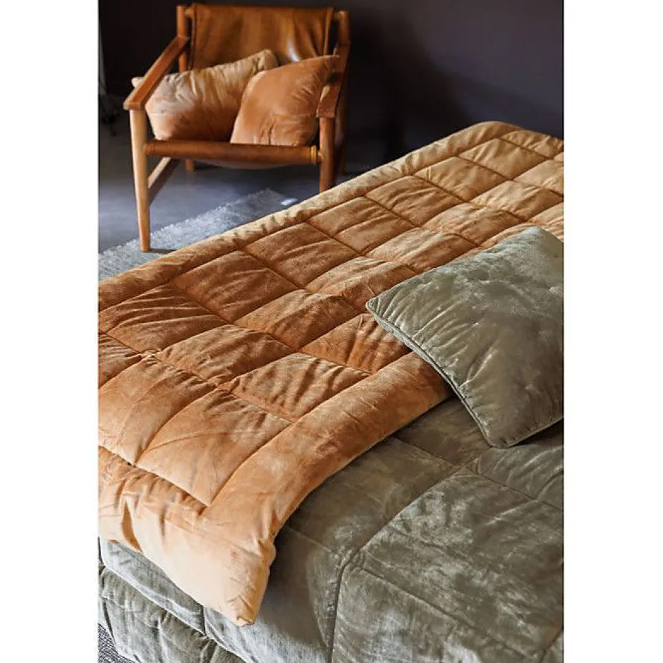 Vent Du Sud Couvre lit velours matelassé "Moki" toutes dimensions - Moki Camel - 220 x 240 cm pour lit 140 x 190 cm à 160 x 200 cm