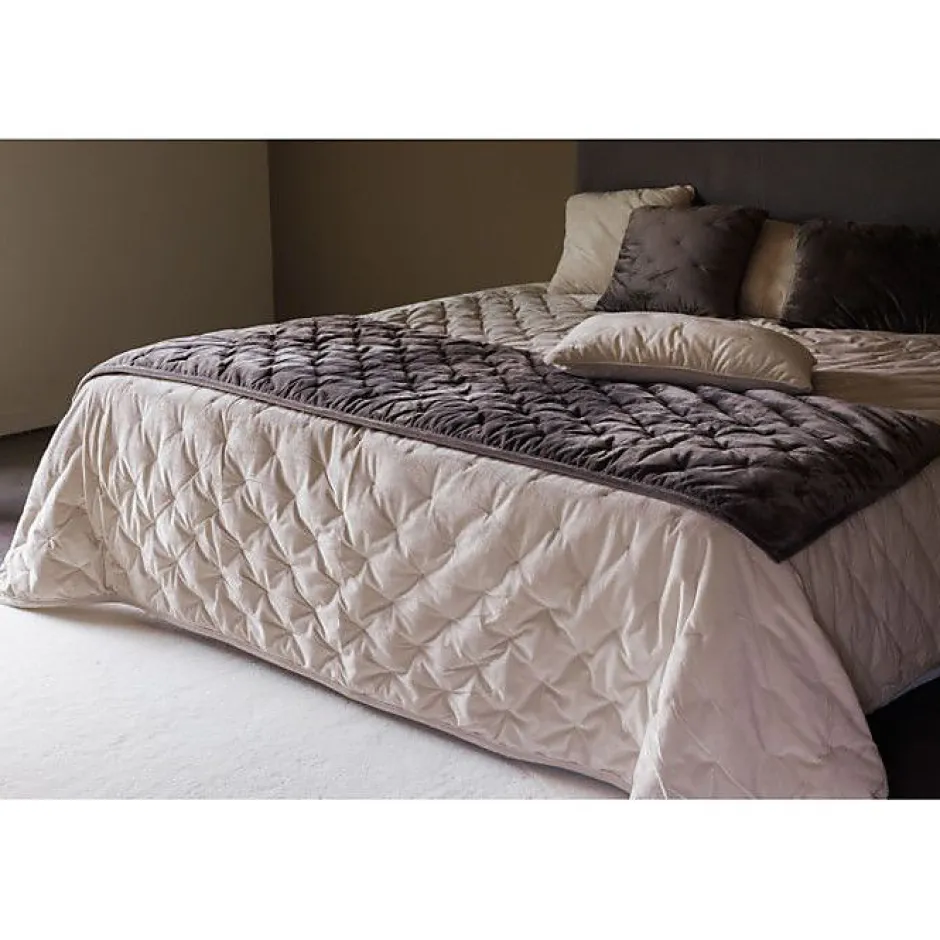 Vent Du Sud Couvre lit velours matelassé surpiqué "Gipsy" toutes dimensions - Gipsy Bison - 180 x 240 cm pour lit 1 place