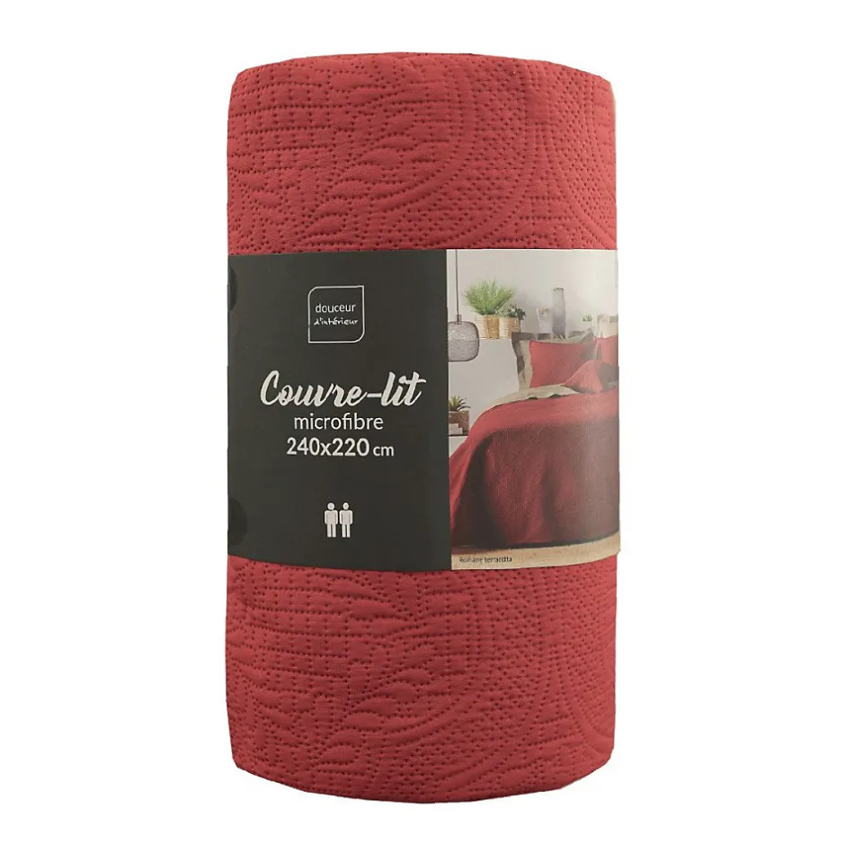 Douceur D'Intérieur Couvre-lit 2 personnes matelassé 220x240 microfibre unie Romane terracotta Outlet