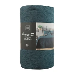 Douceur D'Intérieur Couvre-lit 2 personnes matelassé 220x240 microfibre unie Romane bleu Hot