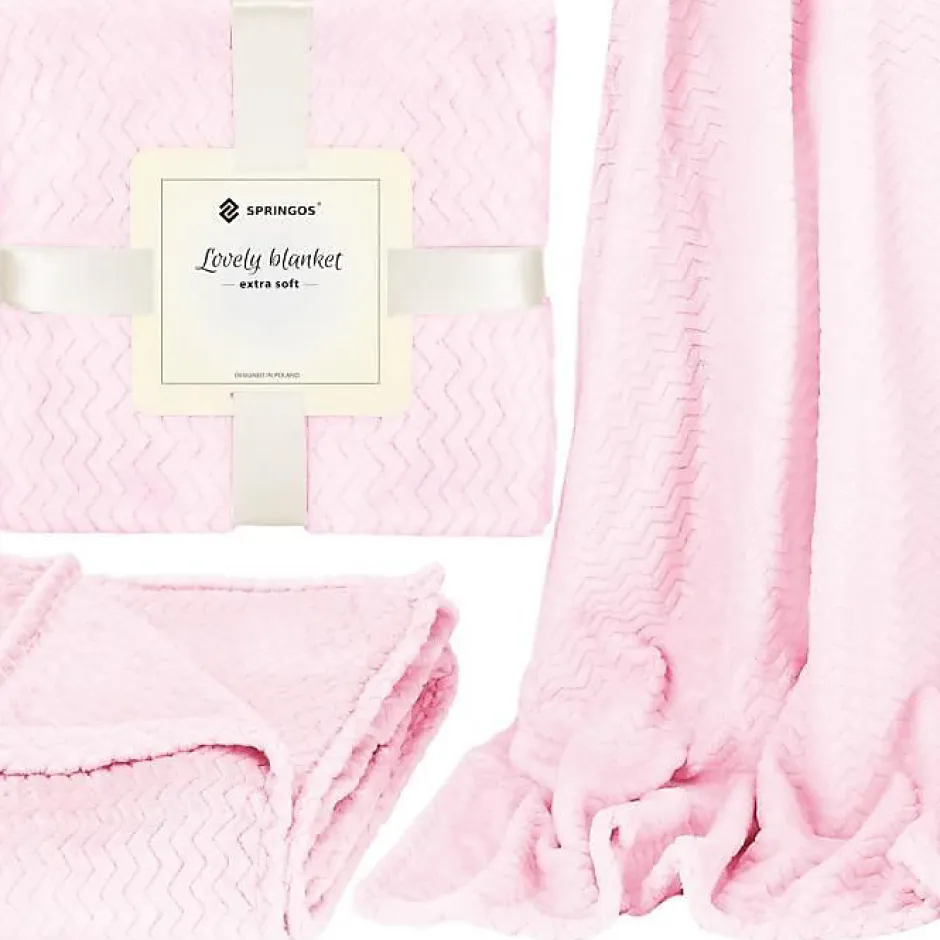 Springos Couvre-lit - - Zigzag - 160 x 200 cm - Rose pastel - 100% polyester