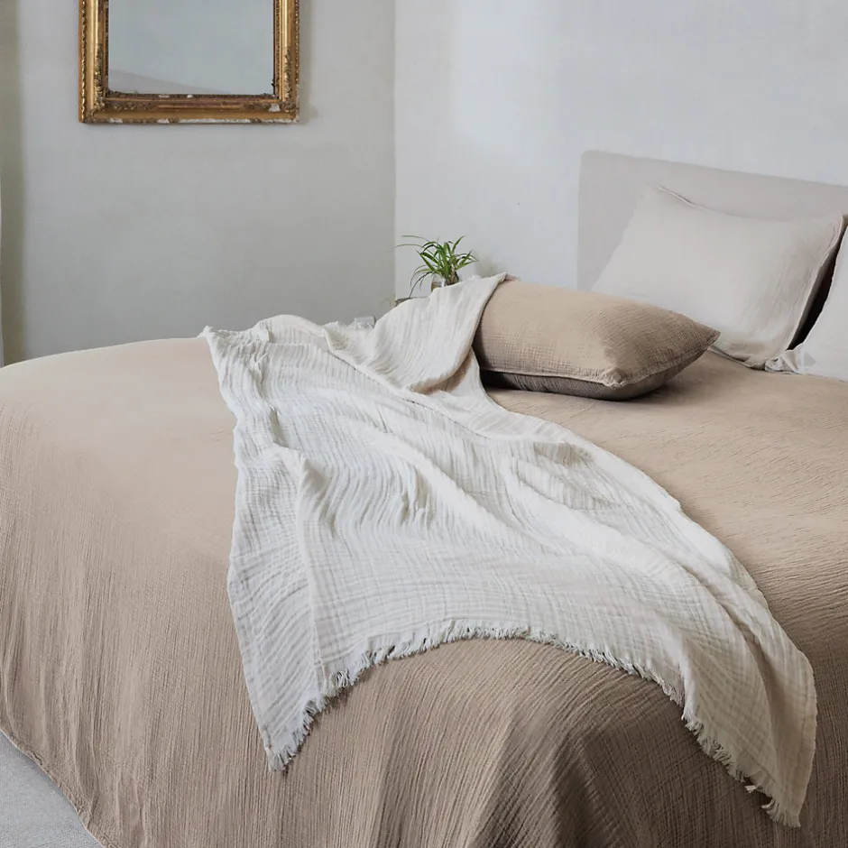 Linnea Couvre-lit 260x240 cm coton collection PAROS beige chanvre