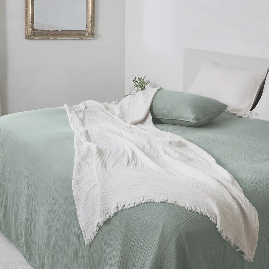 Linnea Couvre-lit 260x240 cm coton collection PAROS vert lichen
