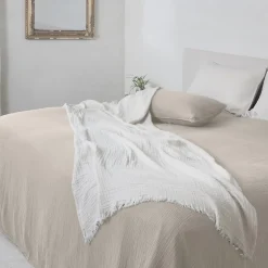 Linnea Couvre-lit 260x240 cm coton collection PAROS beige ficelle