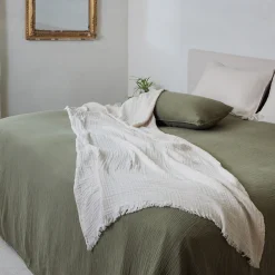 Linnea Couvre-lit 150x200 cm coton collection PAROS vert mousse