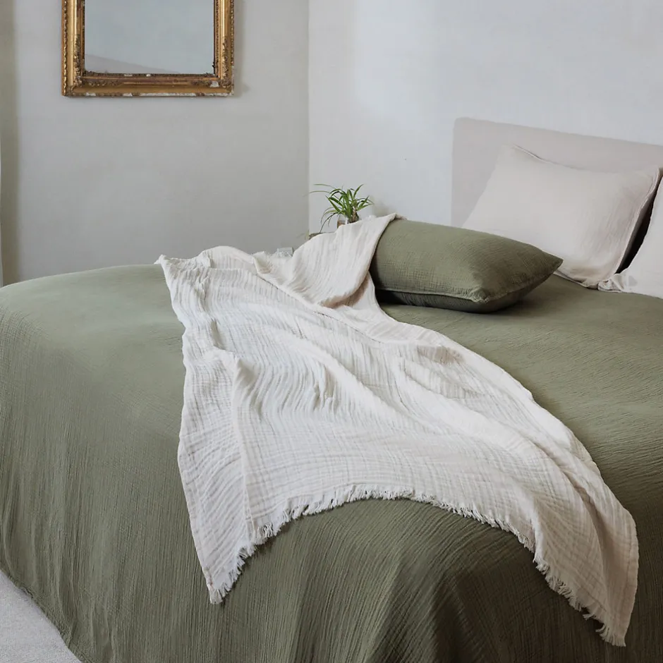 Linnea Couvre-lit 150x200 cm coton collection PAROS vert mousse