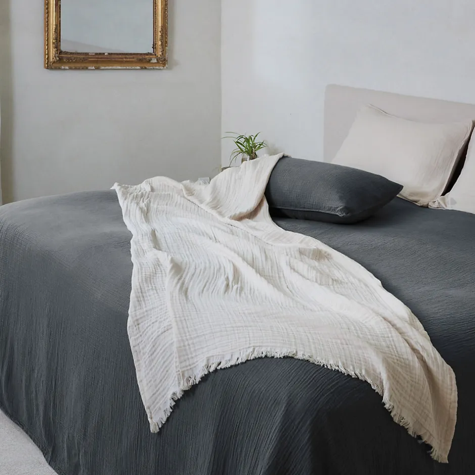 Linnea Couvre-lit 260x240 cm coton collection PAROS noir caviar
