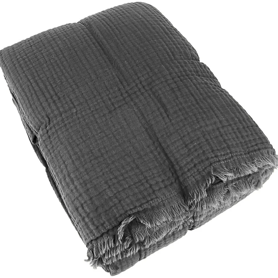 Linnea Couvre-lit 260x240 cm coton collection PAROS noir caviar