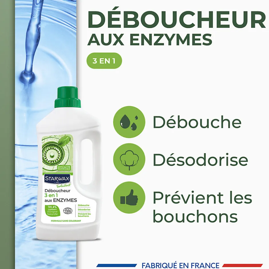 Starwax Déboucheur 3 en 1 aux enzymes SoluVert 1L
