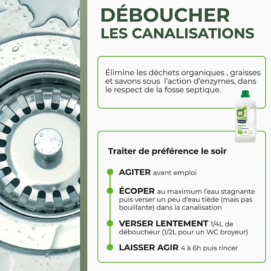 Starwax Déboucheur 3 en 1 aux enzymes SoluVert 1L