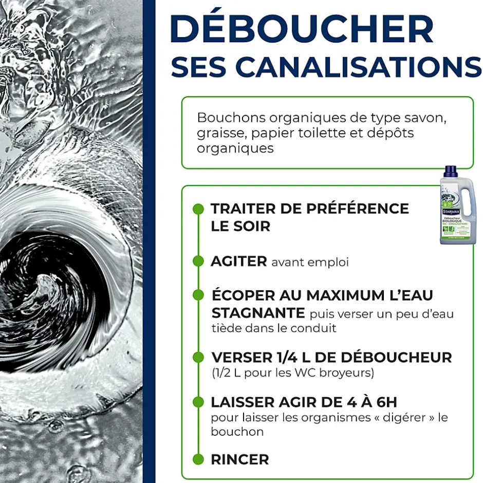 Starwax Déboucheur biologique 1L sans acide sans soude Hot