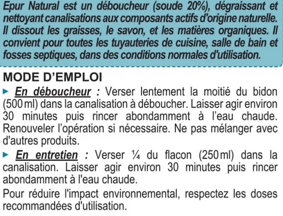Epur Déboucheur soude pour canalisations 1L Sale