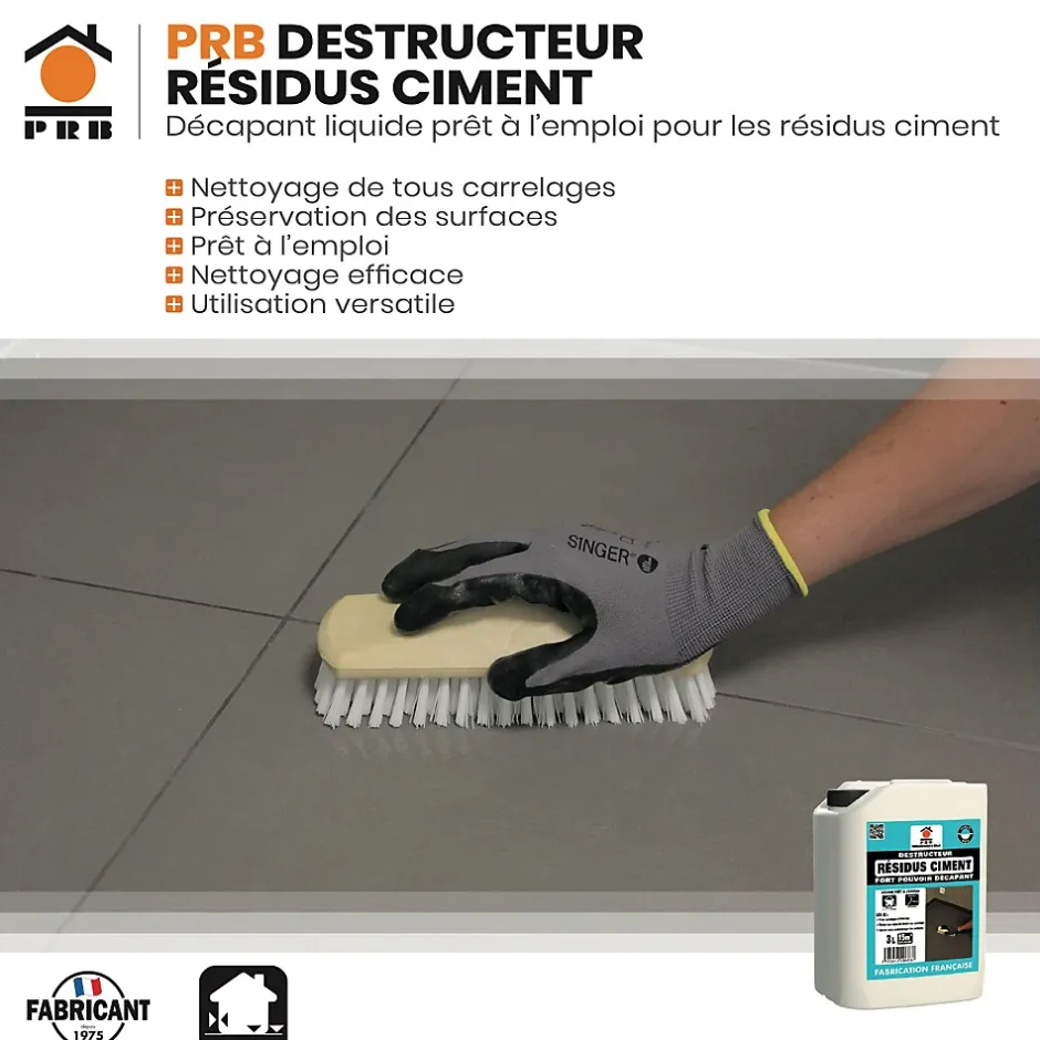 Prb Décapant Résidus de Ciment 3L - Nettoyant Puissant Ciment et Laitance - Usage Intérieur/Extérieur Sols, Murs et Façades Hot
