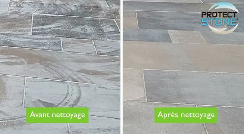 Protect stone Décapant Voile de Ciment et mousse Nettoyant puissant pour Pierre Naturelle, Marbre, Carrelage, Béton Int/Ext 1L (20m²)