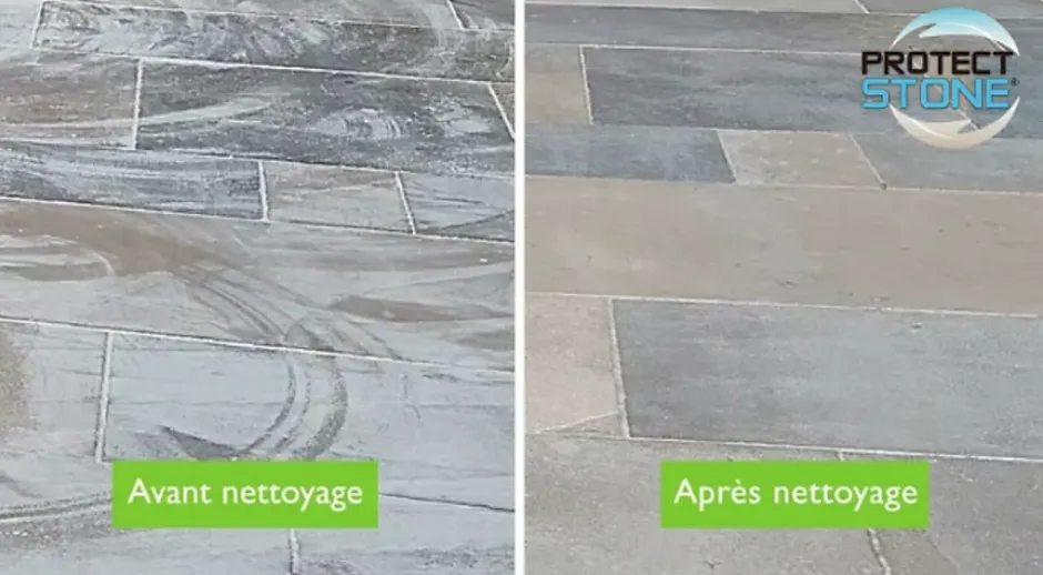 Protect stone Décapant Voile de Ciment et mousse Nettoyant puissant pour Pierre Naturelle, Marbre, Carrelage, Béton Int/Ext 5L (100m²) Sale