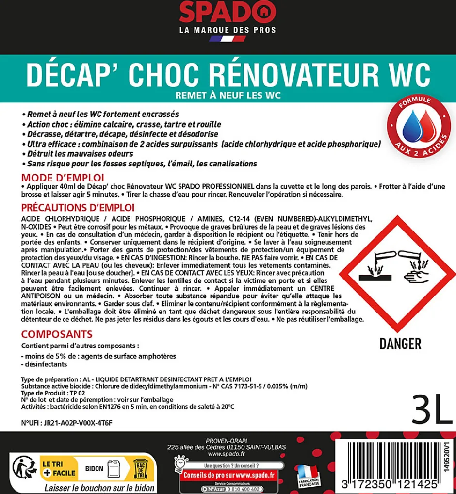 Spado Décap'choc rénovateur pour WC 3L