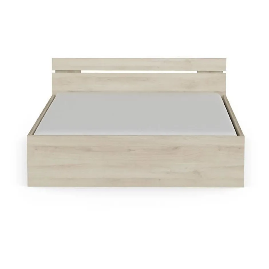 Demeyere Lit adulte MICHIGAN - 160 x 200 cm - Mulitiples rangements - Chene brossé Discount