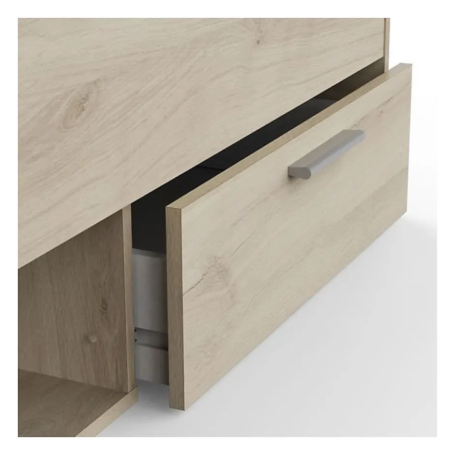 Demeyere Lit adulte MICHIGAN - 160 x 200 cm - Mulitiples rangements - Chene brossé Discount