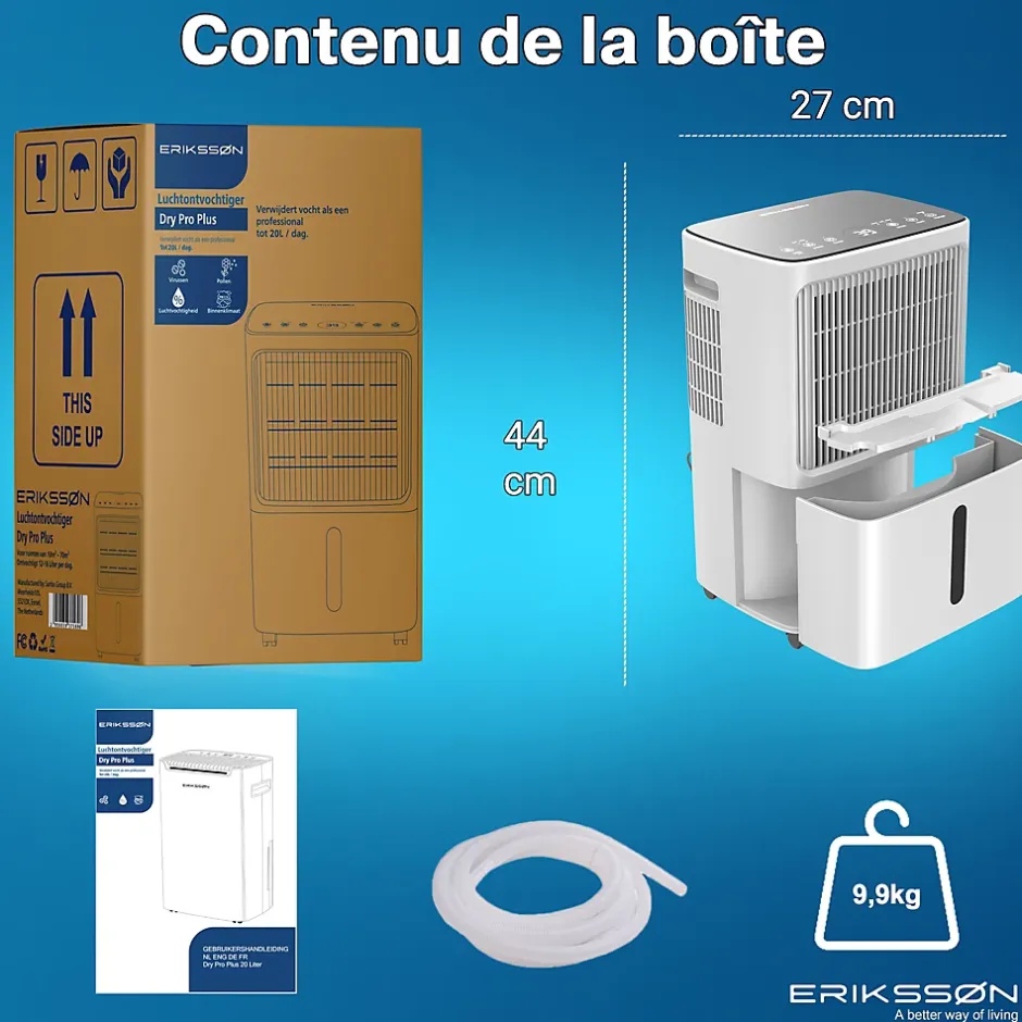 Eriksson Deshumidificateur - Dry Pro Plus - Blanc - Déshumidifie jusqu'à 16 litres par jour Outlet