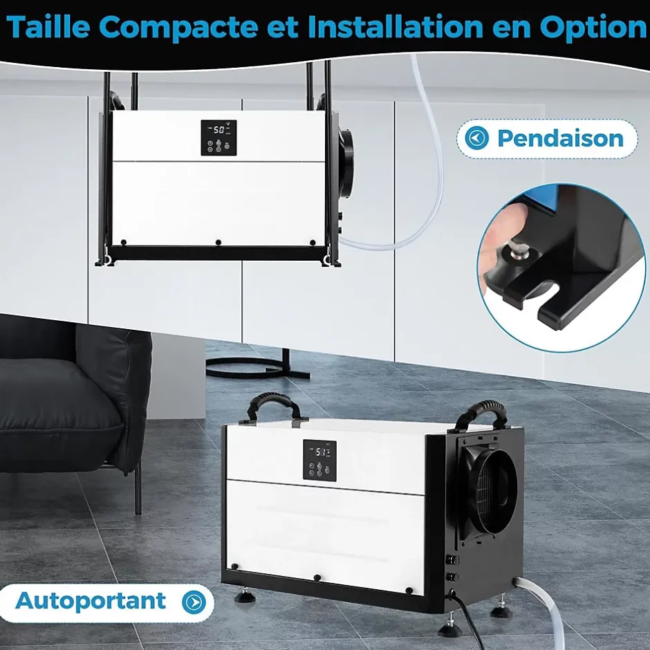 Giantex Deshumidificateur d Air Industriel 73,5L/Jour, Panneau de Contrôle, 20%-90% Humidité, 2 Méthodes Drainage Blanc Best