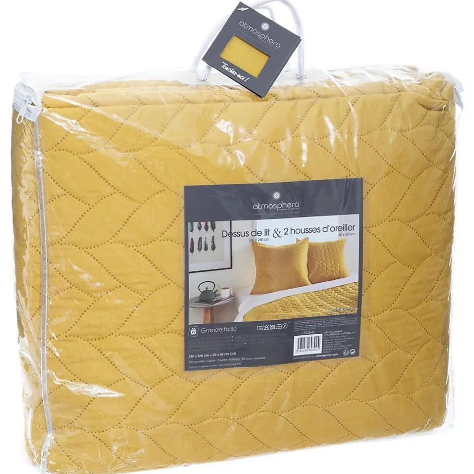 Atmosphera Créateur D'Intérieur Dessus de lit + 2 taies "Tressé" jaune moutarde - 260x240 cm - Atmosphera Clearance