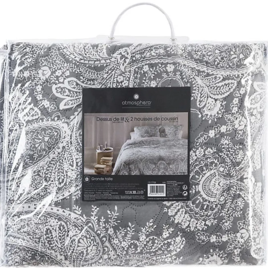 Atmosphera Dessus de lit 260 x 240 cm + 2 Taies 60 x 60 cm "Marie" - Gris
