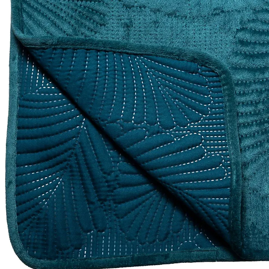 Atmosphera Créateur D'Intérieur Dessus de lit Feuille - velours - bleu canard 240x260 cm - Atmosphera Clearance