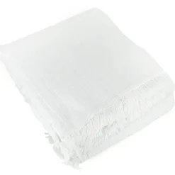 Linnea Dessus de lit frange 270x250 cm BREHAT 100% gaze de coton blanc