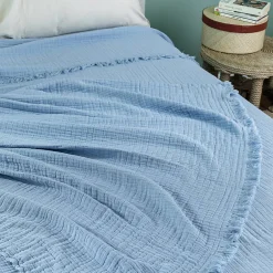 Dessus de lit gaze de coton (270x250 cm - Bleu ciel)