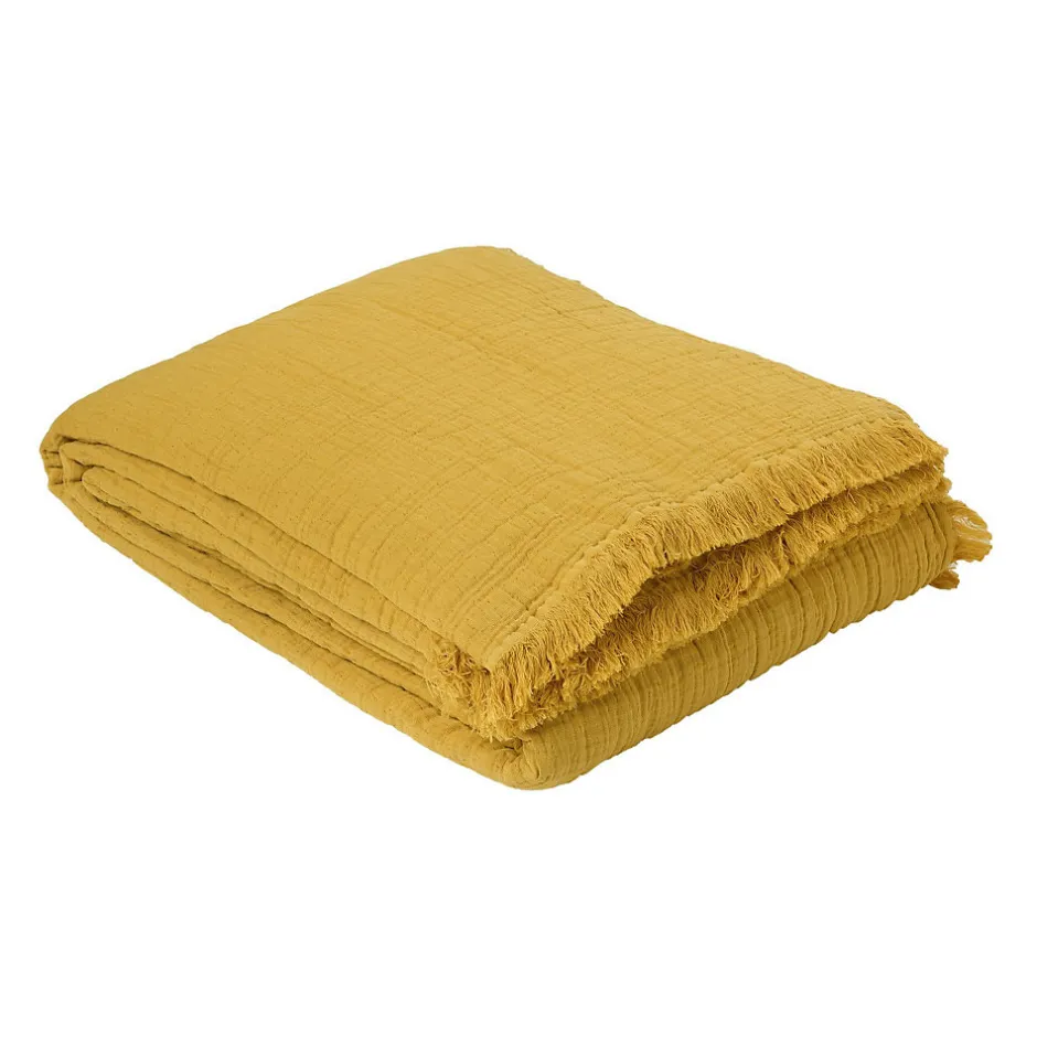 Dessus de lit gaze de coton (230x250 cm - Jaune Ocre)