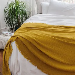 Linnea Dessus de lit 230x250 cm BREHAT 100% gaze de coton jaune miel