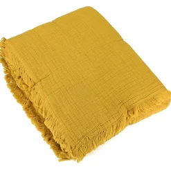 Linnea Dessus de lit 230x250 cm BREHAT 100% gaze de coton jaune miel