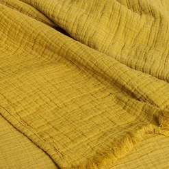 Linnea Dessus de lit 230x250 cm BREHAT 100% gaze de coton jaune miel