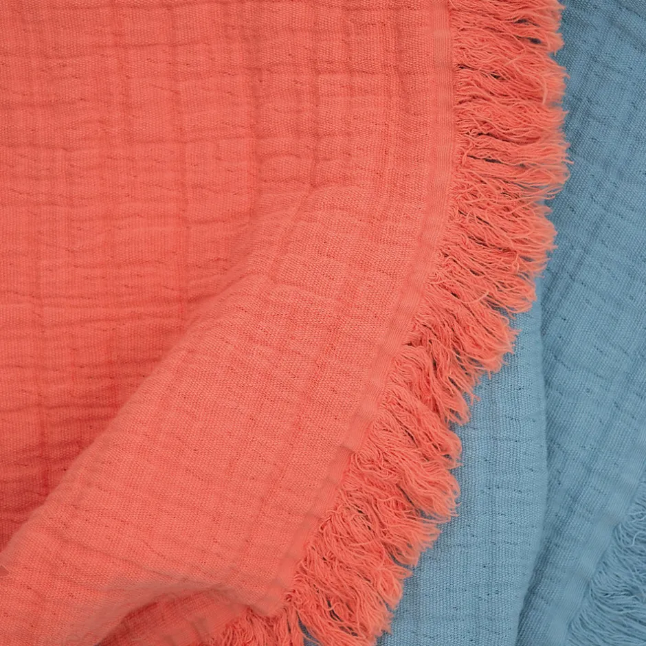 Linnea Dessus de lit 230x250 cm BREHAT 100% gaze de coton bleu orage