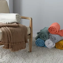 Linnea Dessus de lit 180x250 cm BREHAT 100% gaze de coton orange corail New