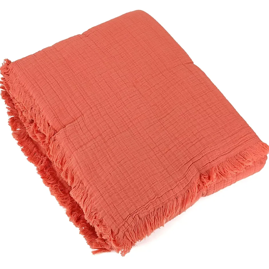 Linnea Dessus de lit 180x250 cm BREHAT 100% gaze de coton orange corail New
