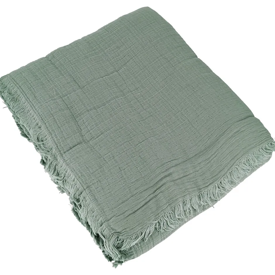 Linnea Dessus de lit 180x250 cm BREHAT 100% gaze de coton vert lichen