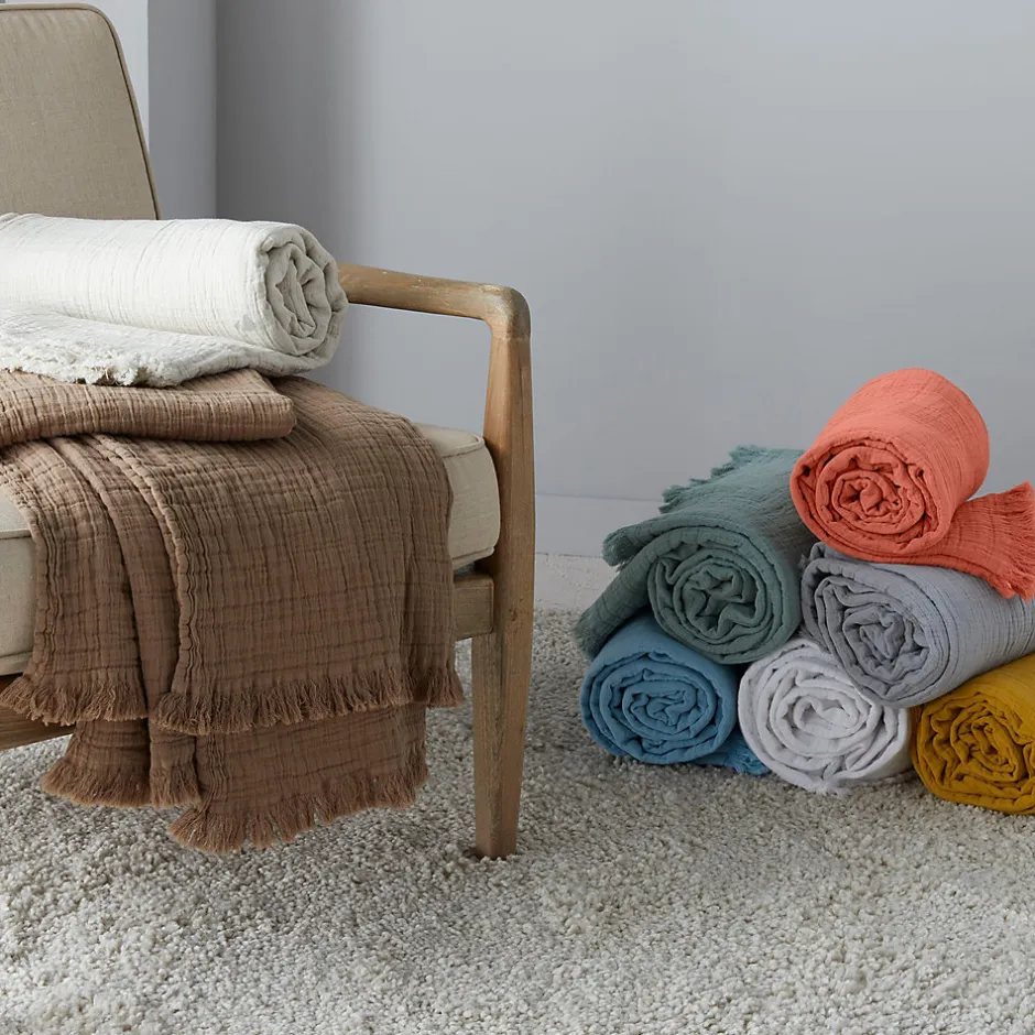 Linnea Dessus de lit 230x250 cm BREHAT 100% gaze de coton marron galet