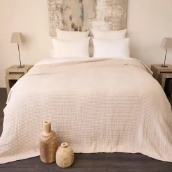 Linnea Dessus de lit 180x250 cm en coton lavé SEVILLE blanc latte